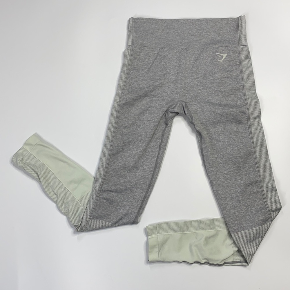 Gymshark Amplify Seamless Leggings Yoga Pants Gray Mint Green